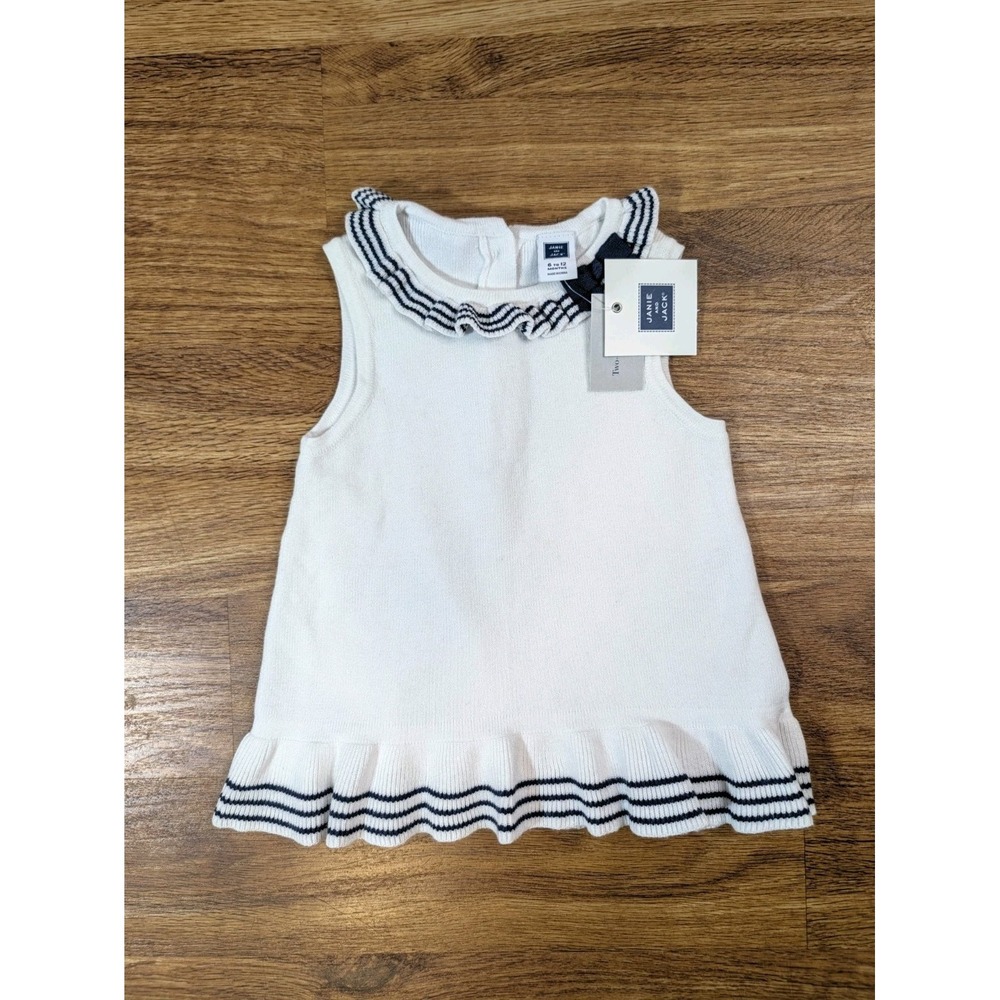 NWT Janie And Jack Nautical White & Navy Sleeveless Knit Size 6-12 Months
